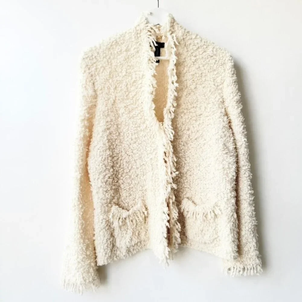 Marc Cain Bouclé Cardigan Jacket Knit in Germany – Cream (Size 12 US)